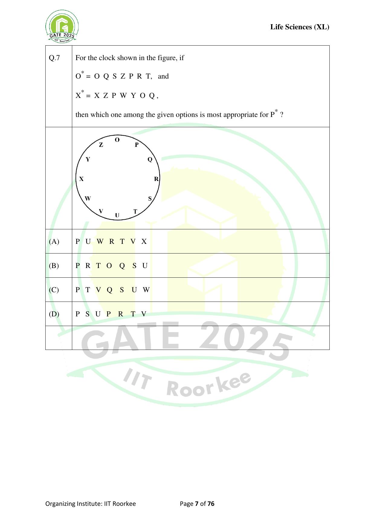GATE 2025 Life Sciences (XL) Question Paper - Page 7