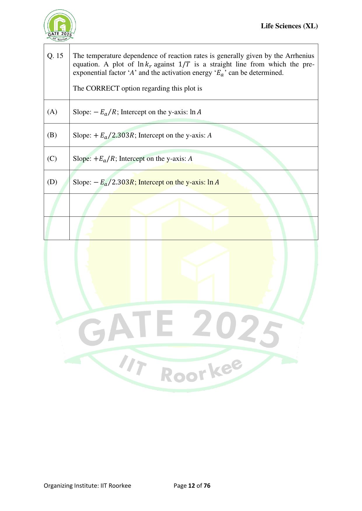 GATE 2025 Life Sciences (XL) Question Paper - Page 12