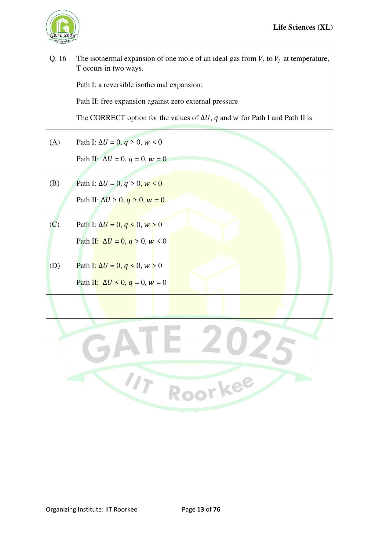 GATE 2025 Life Sciences (XL) Question Paper - Page 13