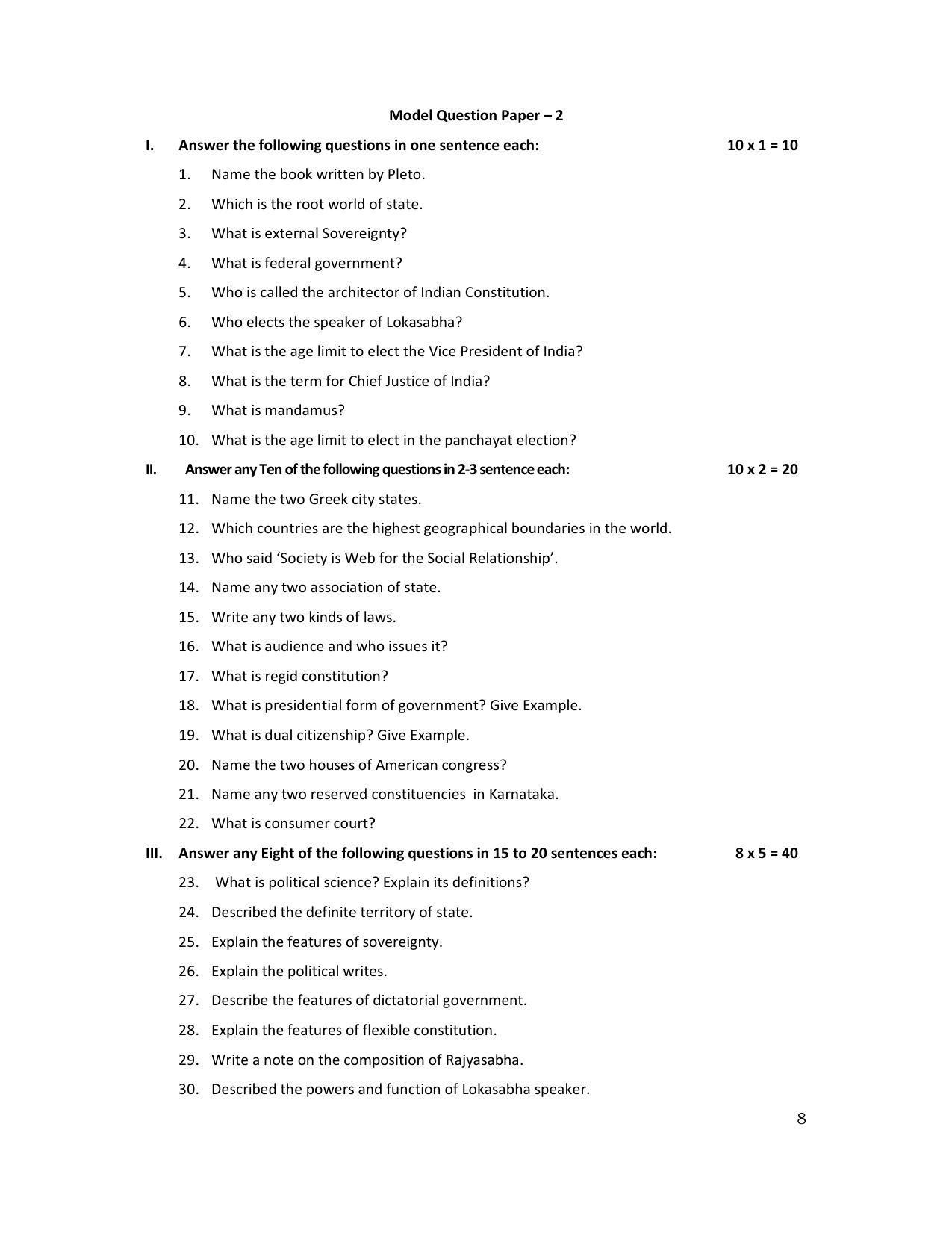 Karnataka 1st PUC Question Bank for Political - Page 51