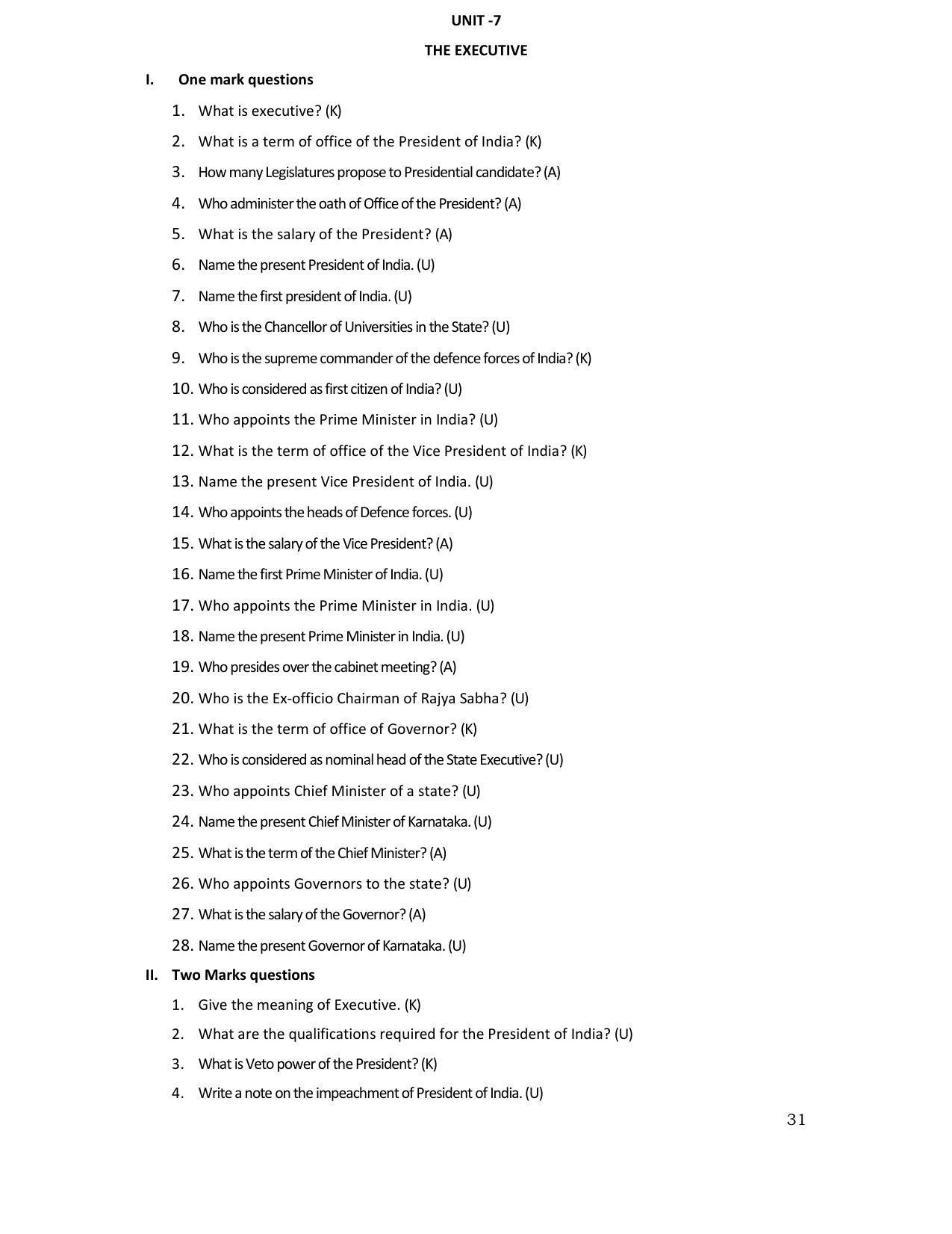 Karnataka 1st PUC Question Bank for Political - Page 74