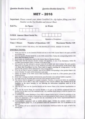 PU MET 2016 Question Booklet with Key