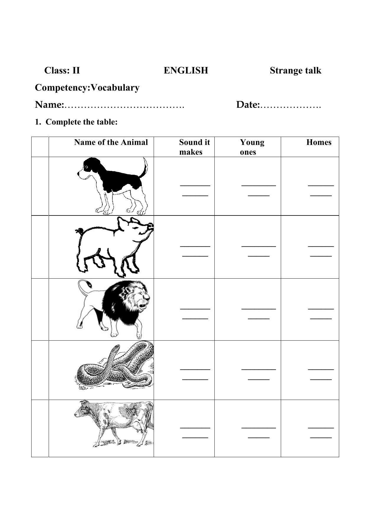 Worksheet for Class 2 English Assignment 38 Strange Talk - Page 1