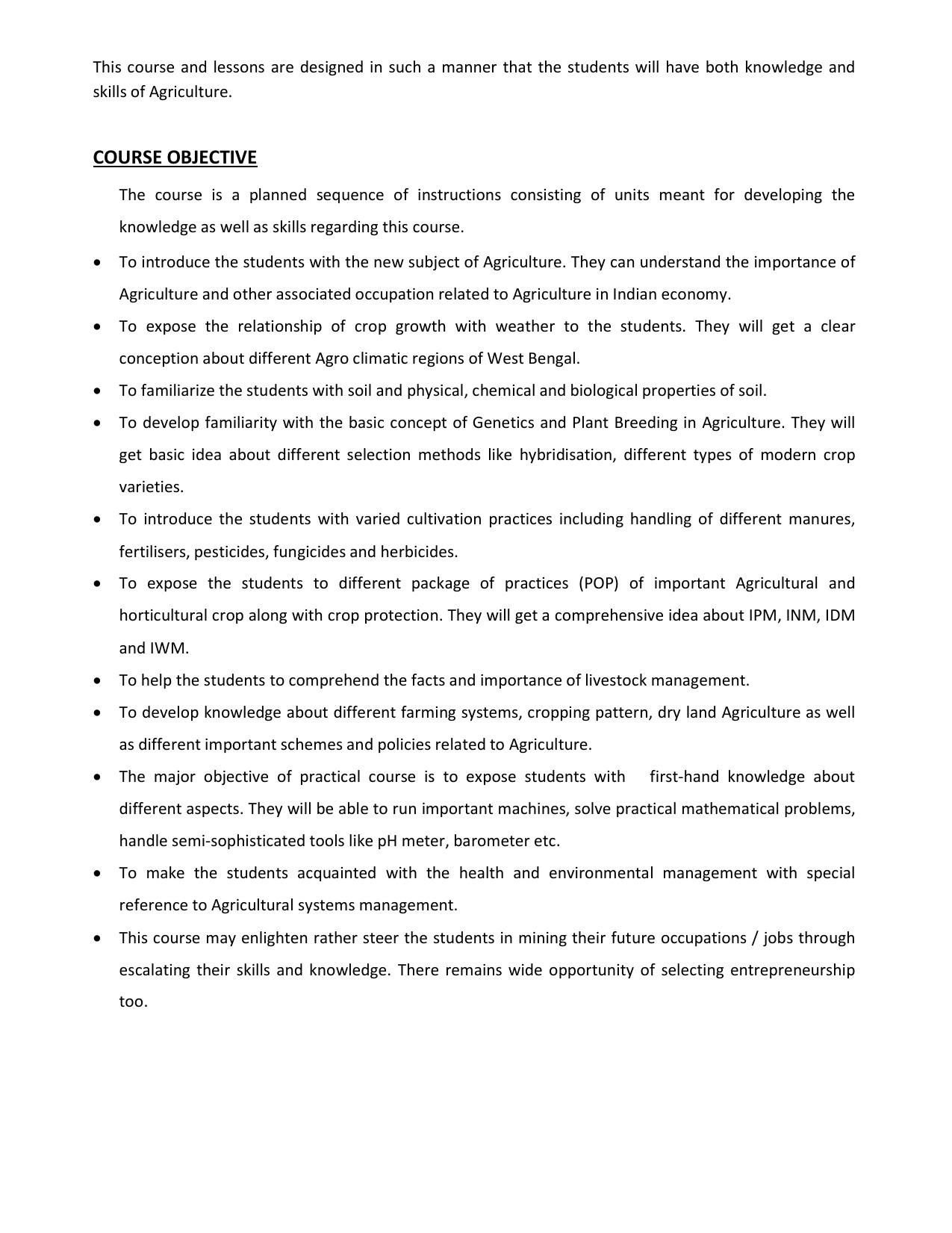 WBCHSE Class 11 & 12 Syllabus for Agriculture(AGRI) (SET I) - Page 2