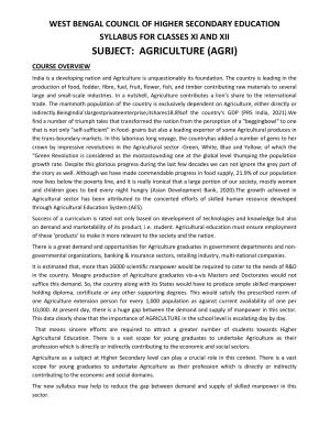WBCHSE Class 11 & 12 Syllabus for Agriculture(AGRI) (SET I)