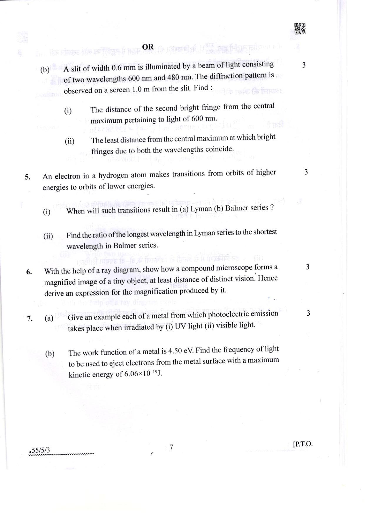 CBSE Class 12 55-5-3 Physics 2022 Question Paper - Page 7