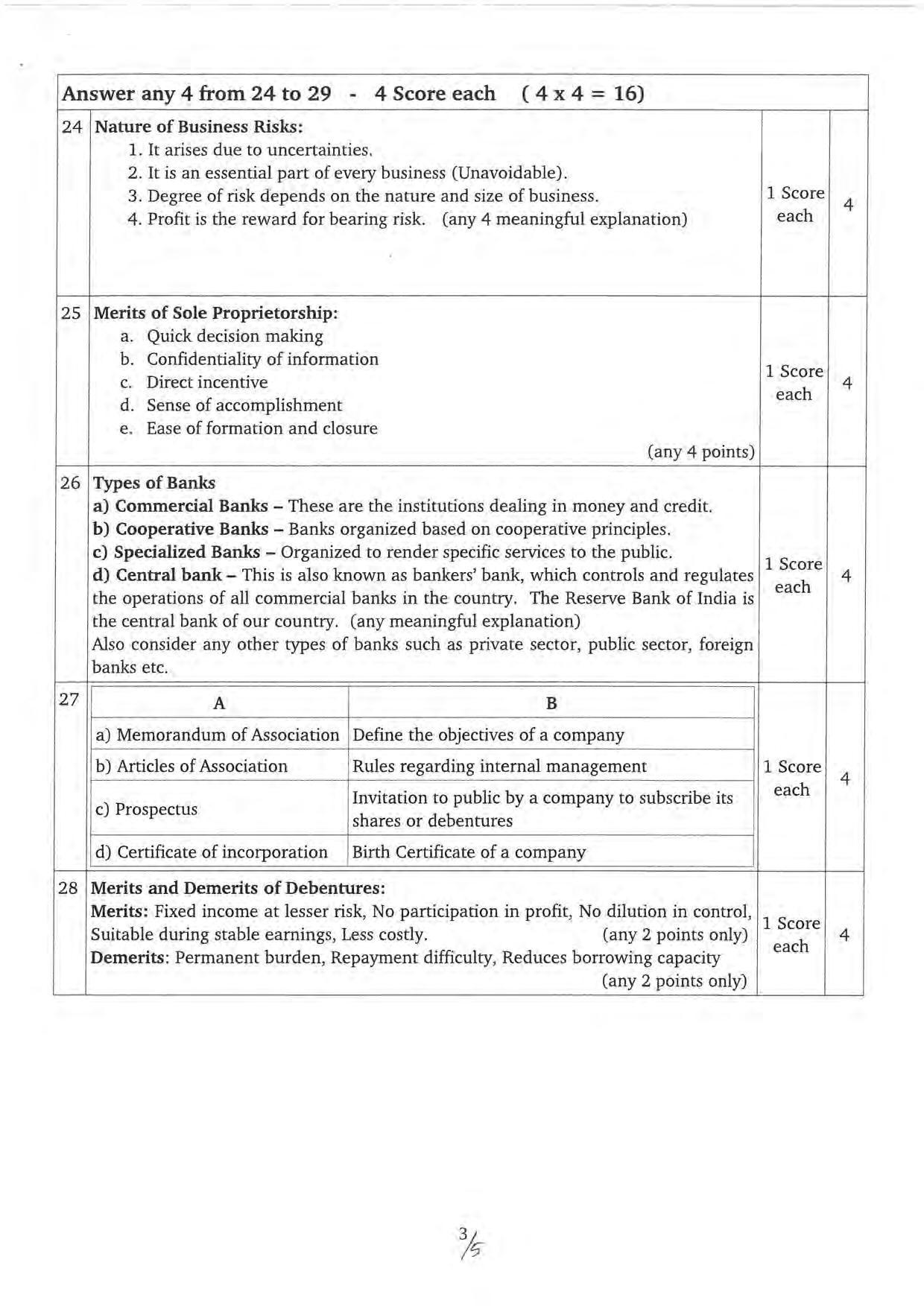 Kerala Plus One 2022 Business Studies Answer Key (FM) - Page 3