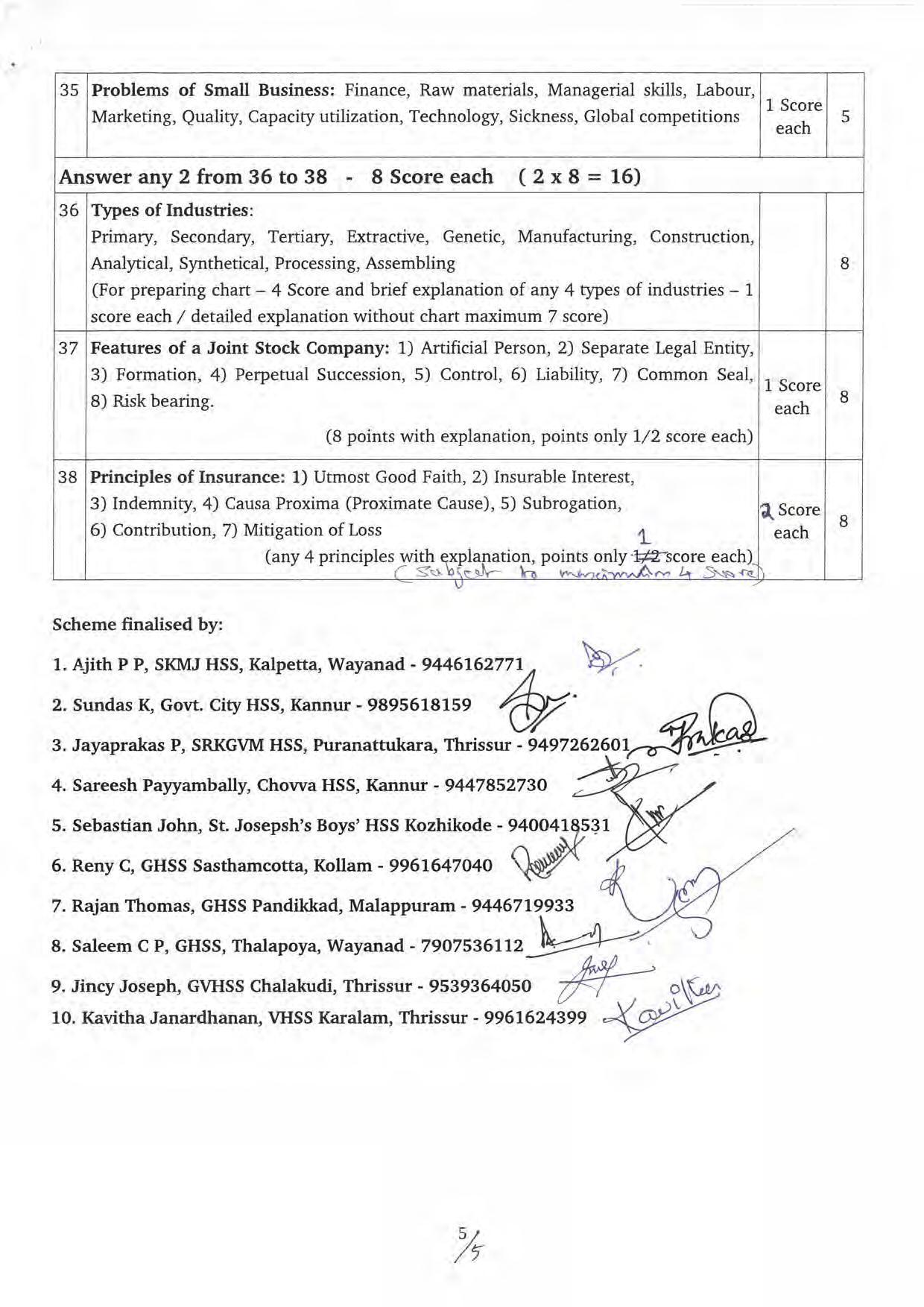 Kerala Plus One 2022 Business Studies Answer Key (FM) - Page 5