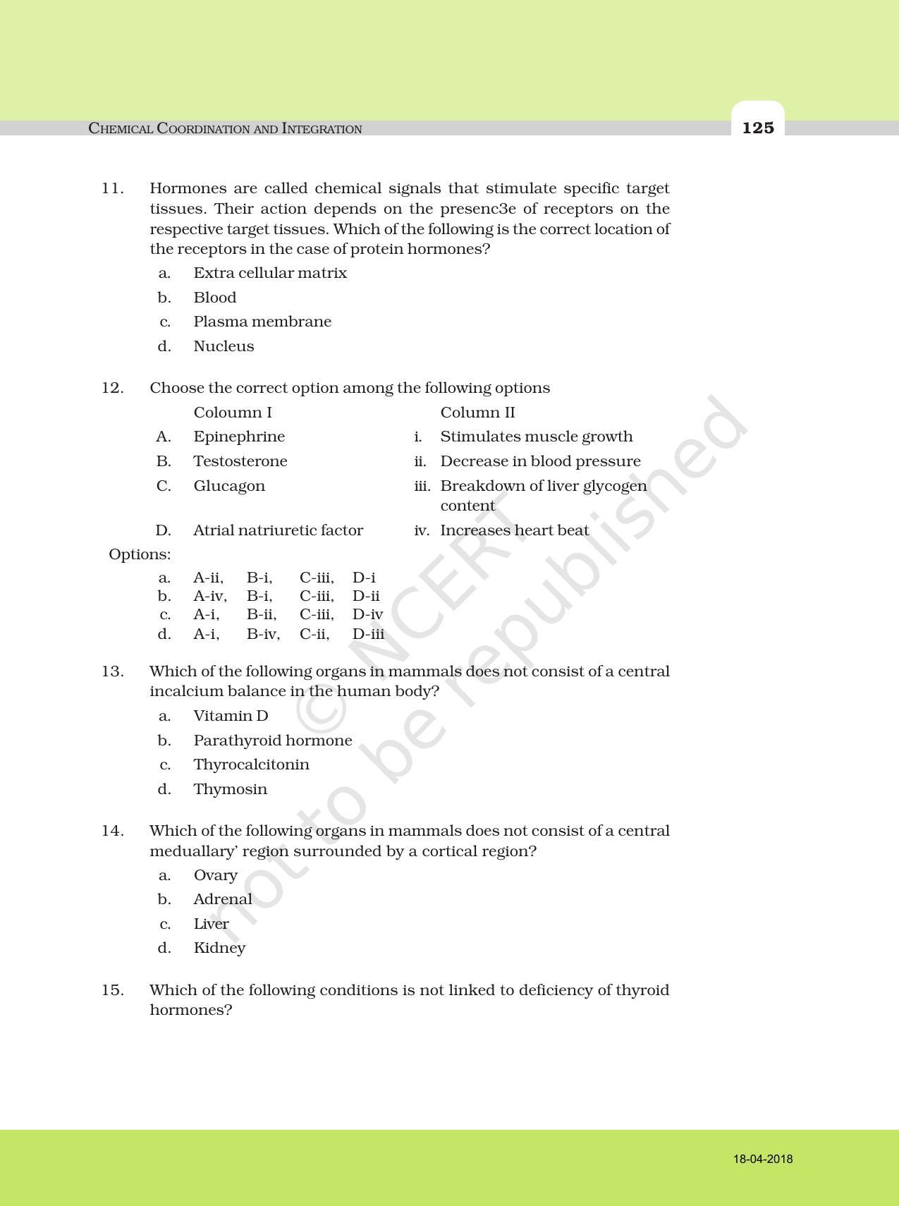 NCERT Exemplar Book for Class 11 Biology: Chapter 22 Chemical Coordination and Integration - Page 3