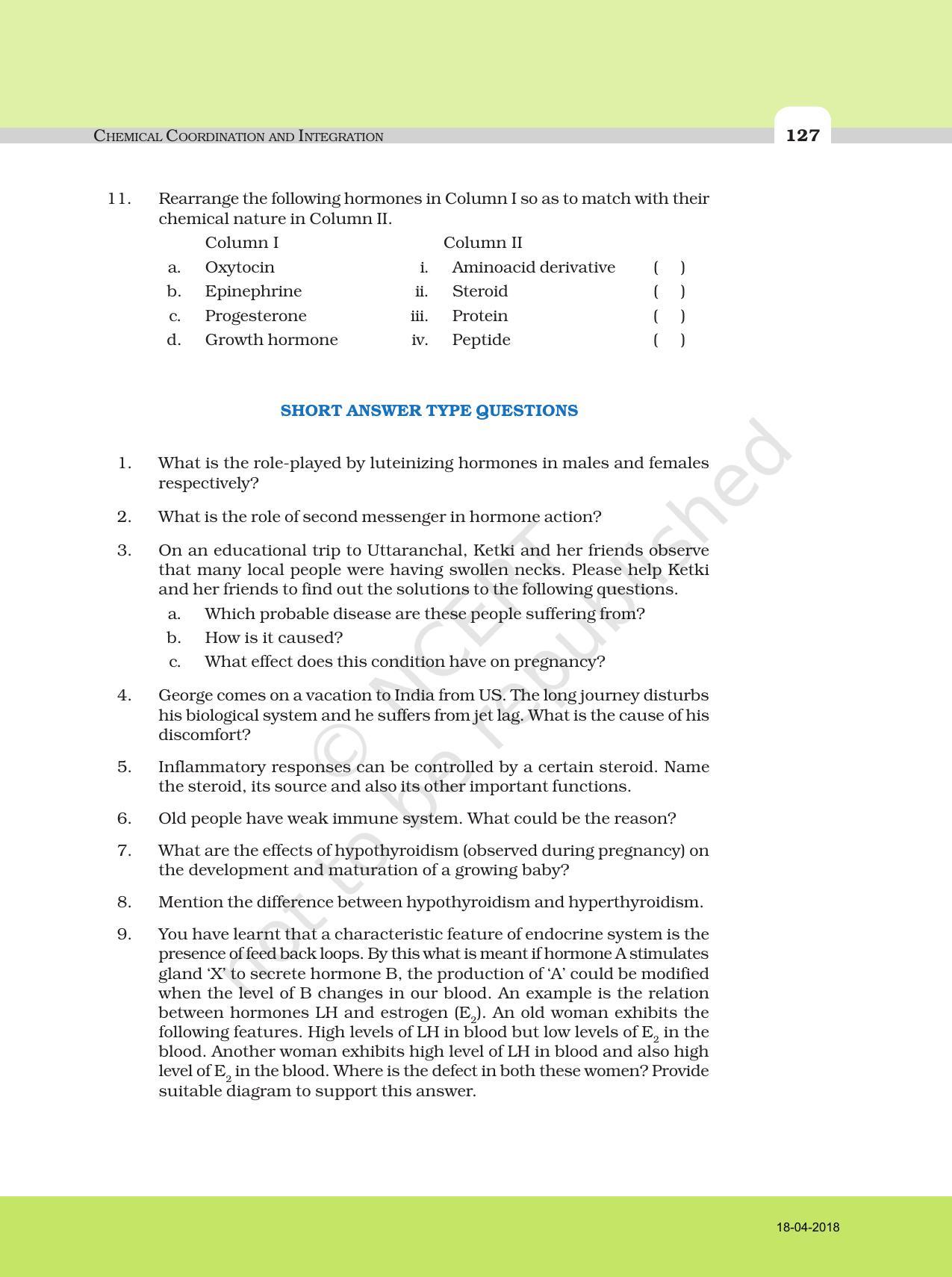 NCERT Exemplar Book for Class 11 Biology: Chapter 22 Chemical Coordination and Integration - Page 5