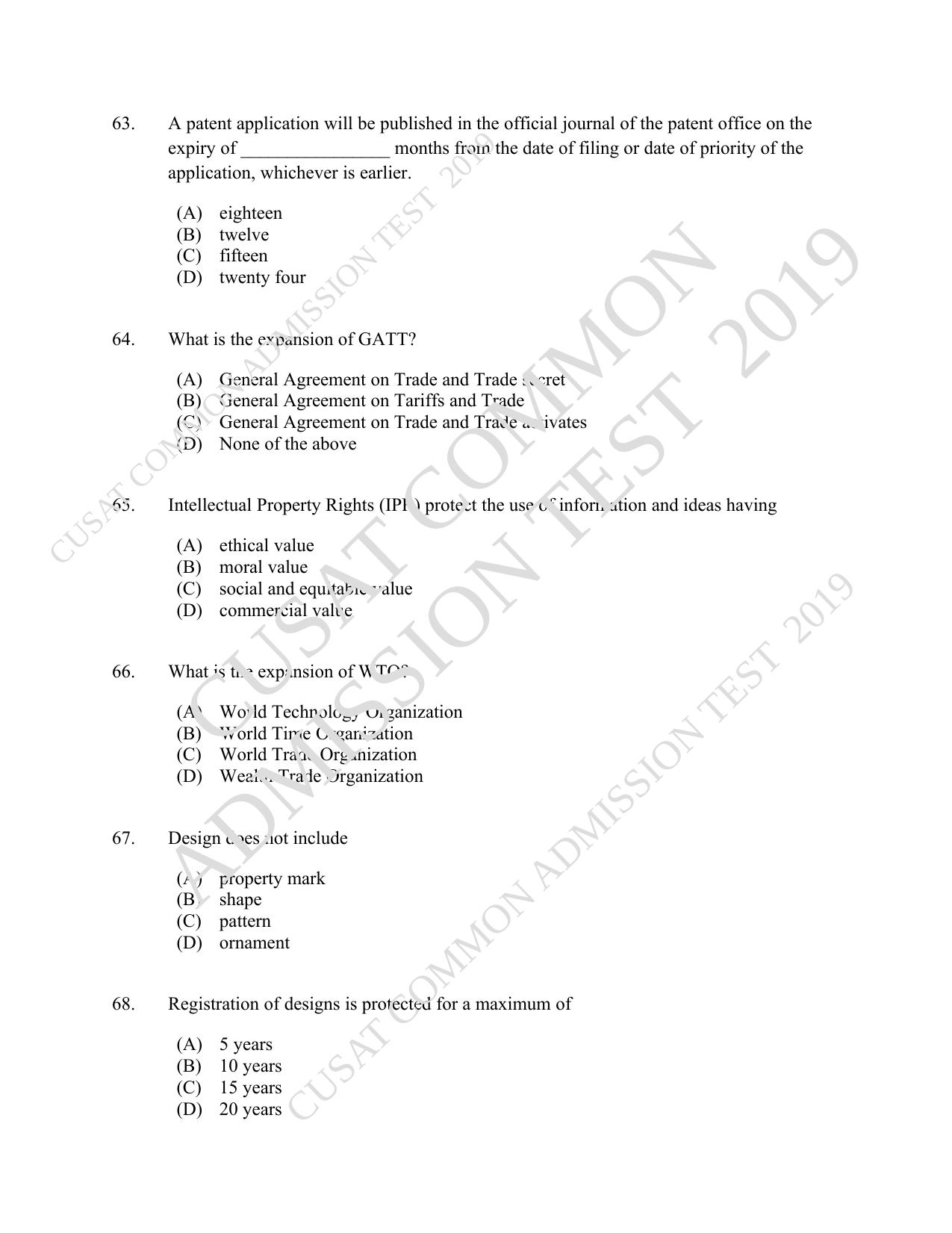 CUSAT CAT 2019 LLM Iprphp Question Paper With Answer Key - Page 15