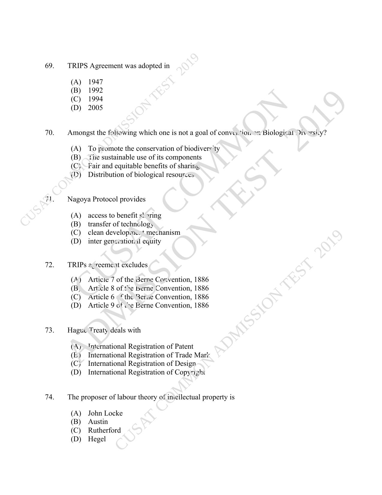 CUSAT CAT 2019 LLM Iprphp Question Paper With Answer Key - Page 16