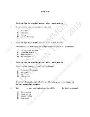 CUSAT CAT 2019 LLM Iprphp Question Paper With Answer Key