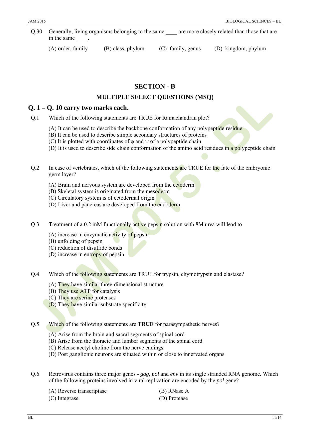 JAM 2015: BL Question Paper - Page 11