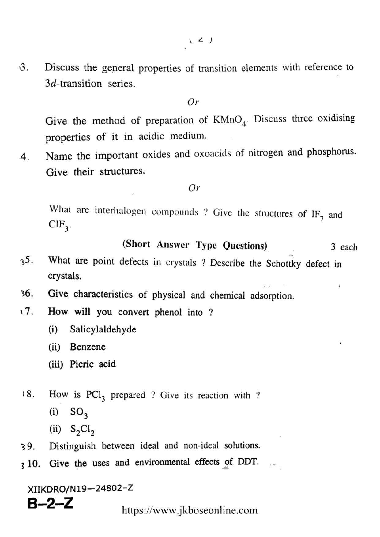JKBOSE Class 12 Chemistry 24802-Z Question Papers 2019 - Page 2