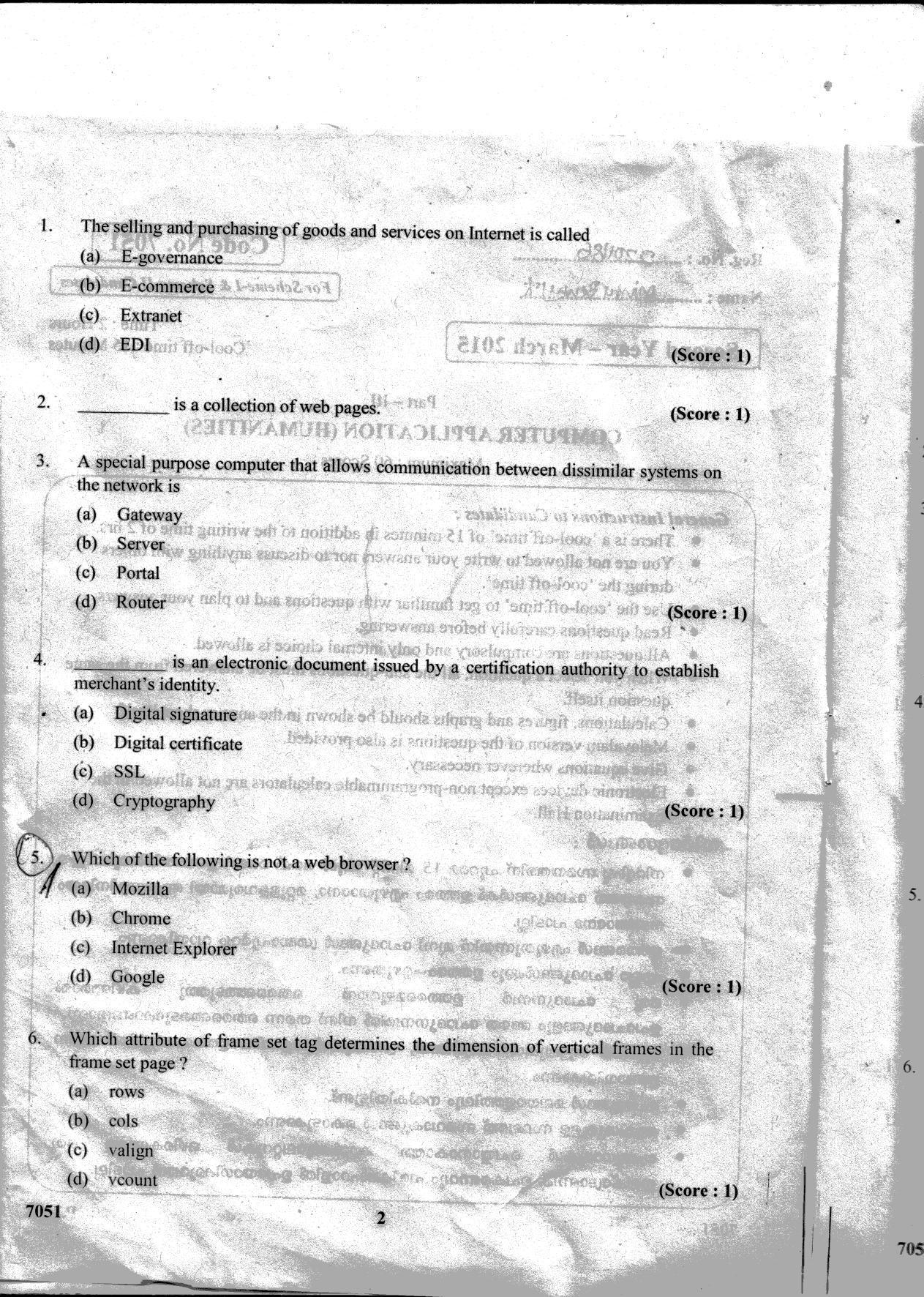 Kerala Plus Two 2015 Computer Applications (Humanities) Question Paper - Page 2