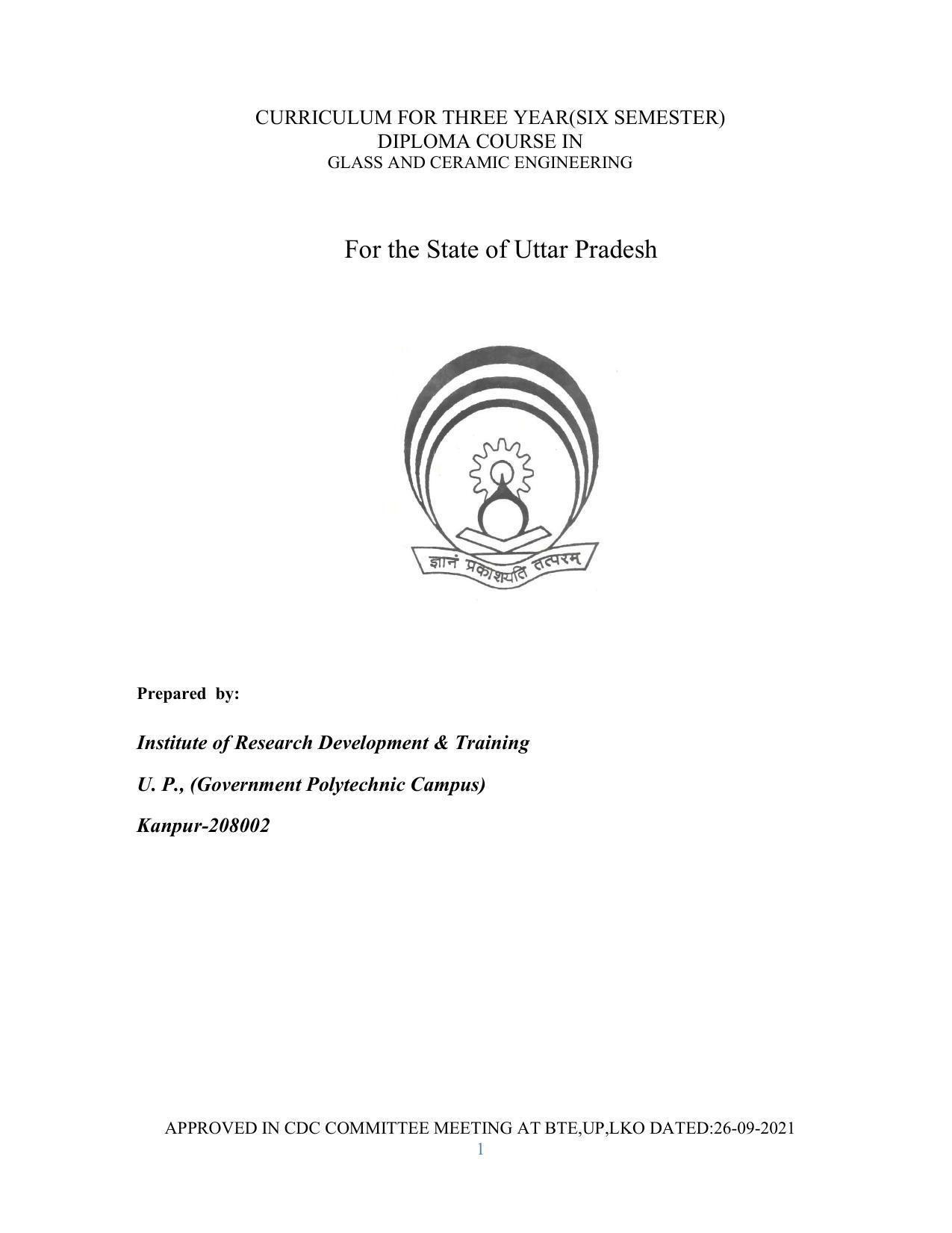 SYLLABUS FOR SEMESTER SYSTEM EFFECTIVE FROM (2021-2022) - GLASS AND CERAMIC ENGINEERING - Page 1