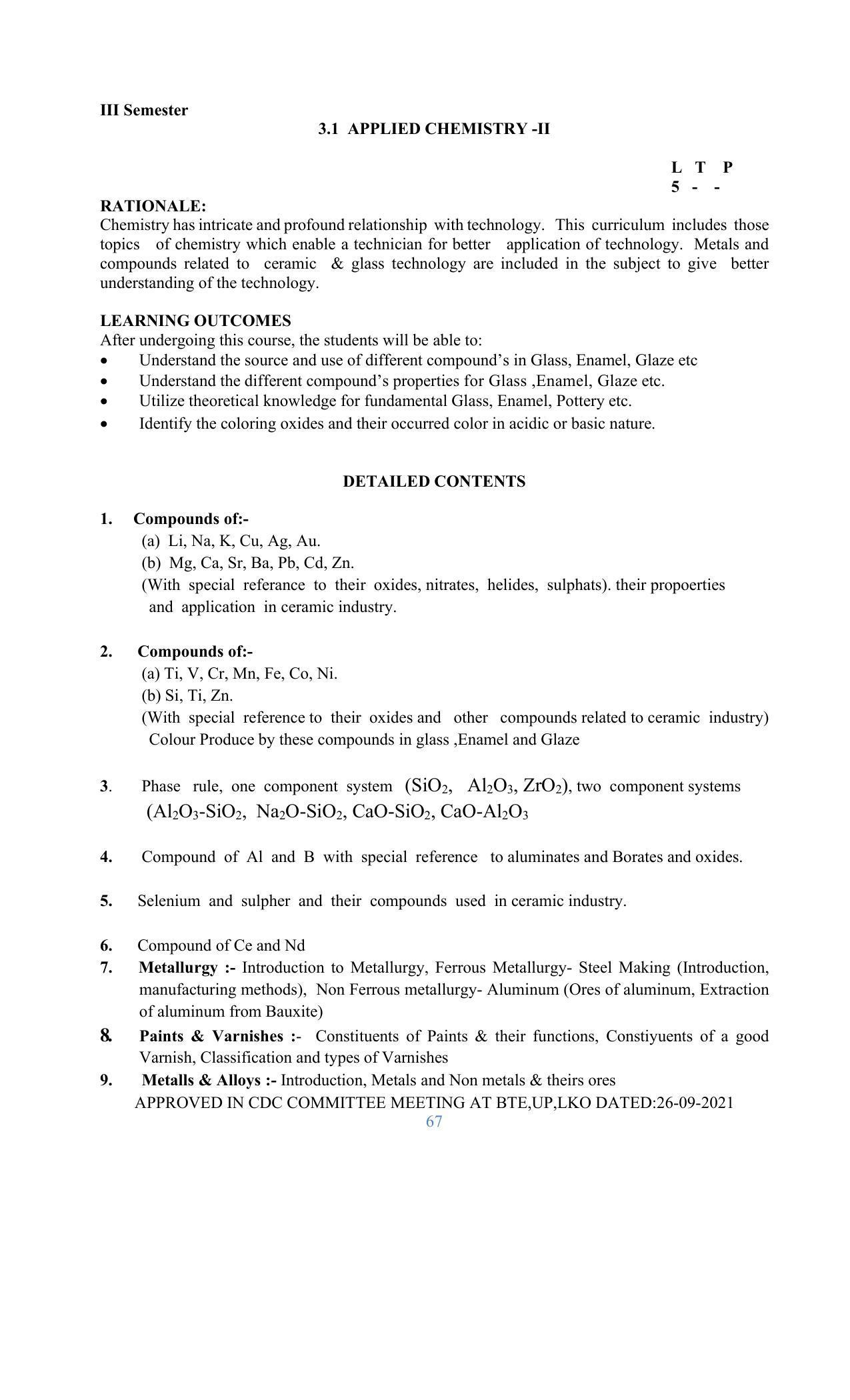 SYLLABUS FOR SEMESTER SYSTEM EFFECTIVE FROM (2021-2022) - GLASS AND CERAMIC ENGINEERING - Page 67