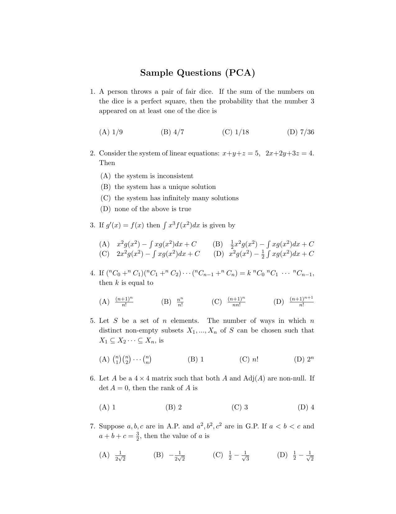 ISI Admission Test M.Tech (CS) PCA 2023 Sample Paper - Page 1
