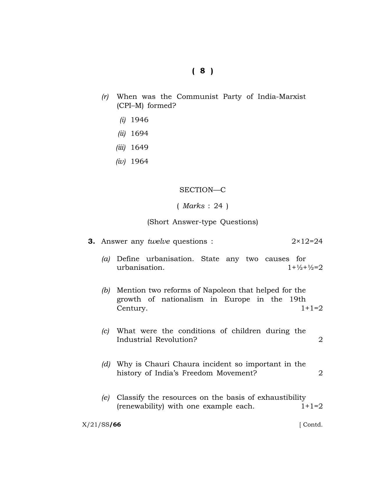 Meghalaya Board (MBOSE) Class 10 SOCIAL SCIENCE  (X-21-SS) 2021 Question Paper - Page 8