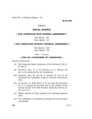 Meghalaya Board (MBOSE) Class 10 SOCIAL SCIENCE  (X-21-SS) 2021 Question Paper