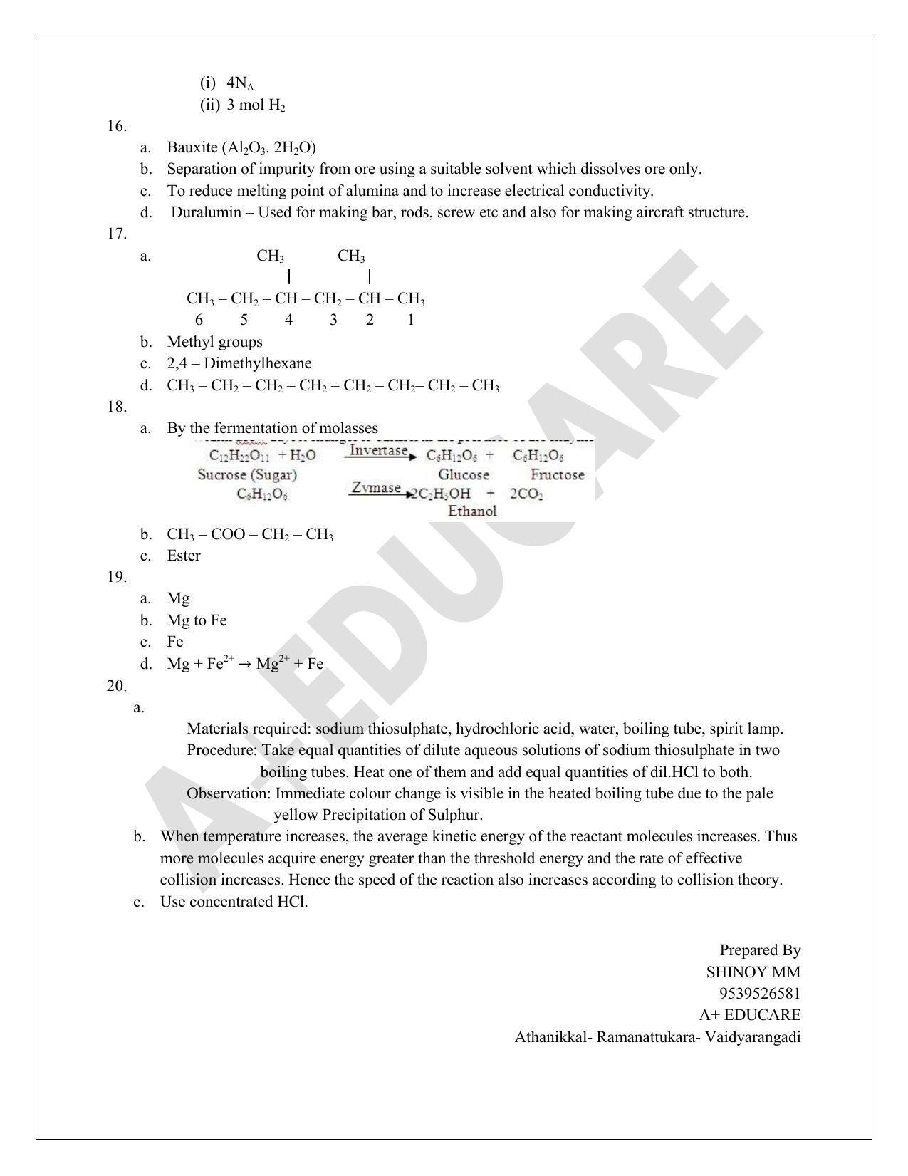 Kerala SSLC 2019 Chemistry Answer Key (EM) (Model) - Page 2