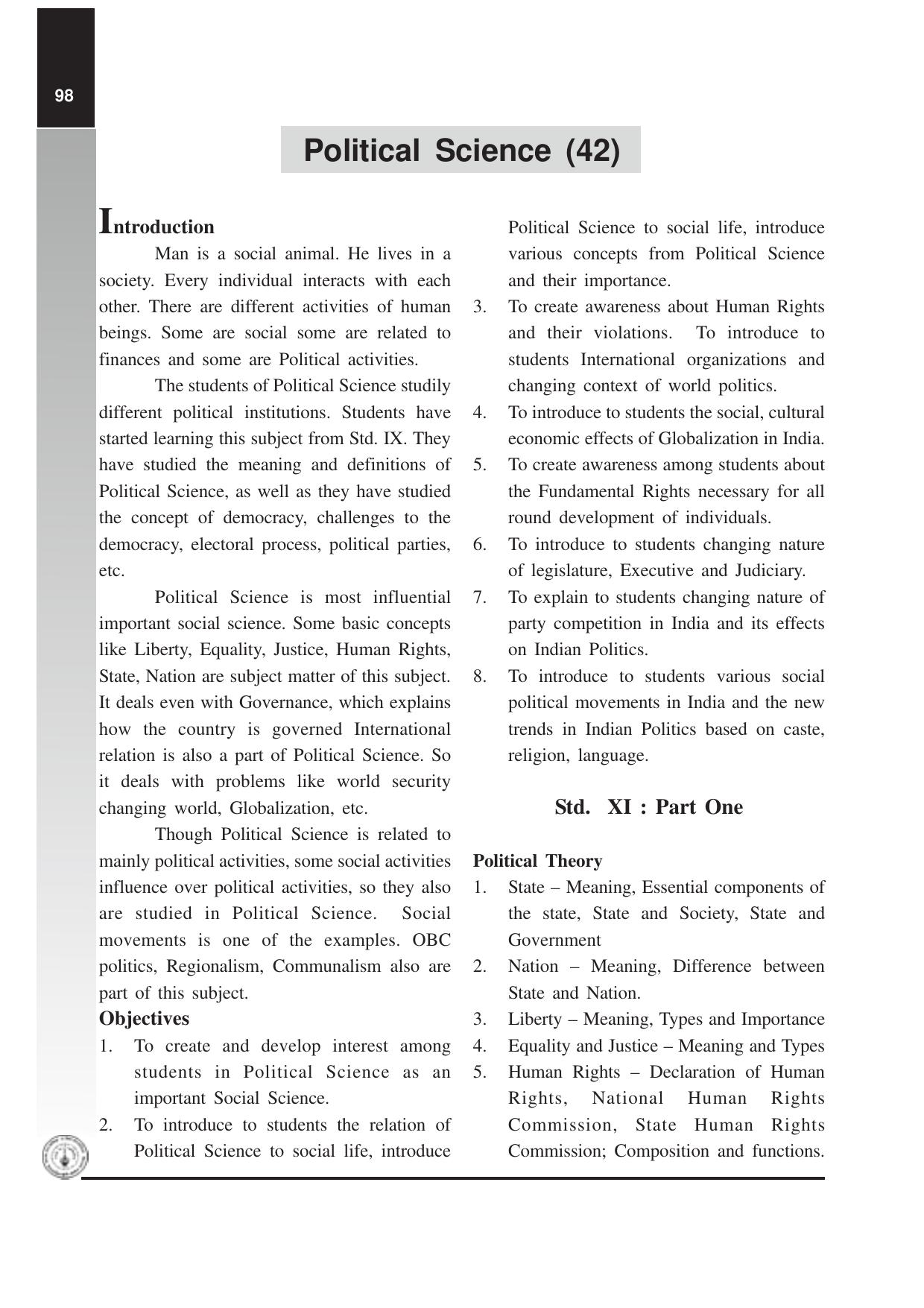 Maharashtra HSC Political Science Syllabus - Page 1