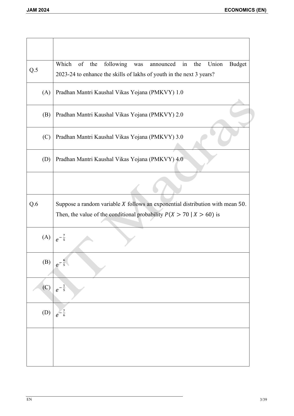 IIT JAM 2024 Economics (EN) Master Question Paper - Page 3
