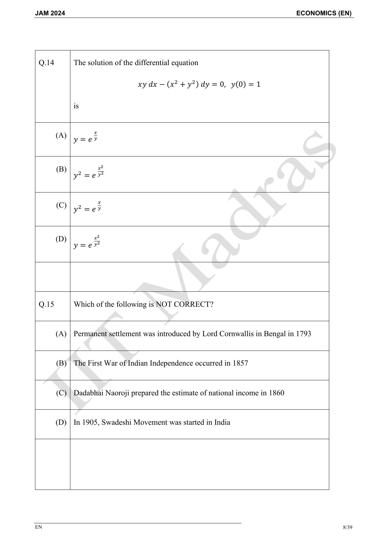IIT JAM 2024 Economics (EN) Master Question Paper - Page 8