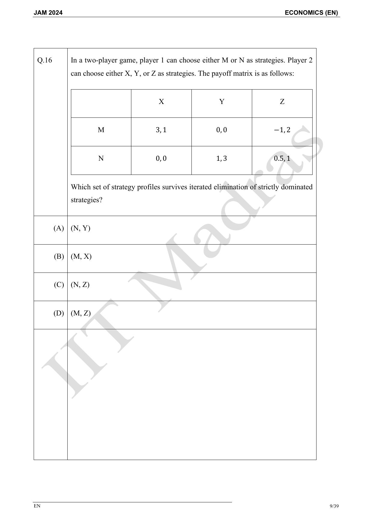 IIT JAM 2024 Economics (EN) Master Question Paper - Page 9