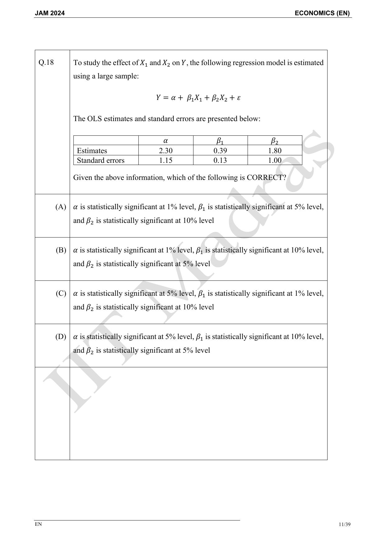IIT JAM 2024 Economics (EN) Master Question Paper - Page 11