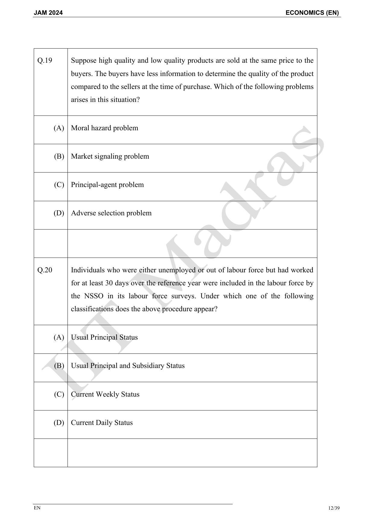 IIT JAM 2024 Economics (EN) Master Question Paper - Page 12