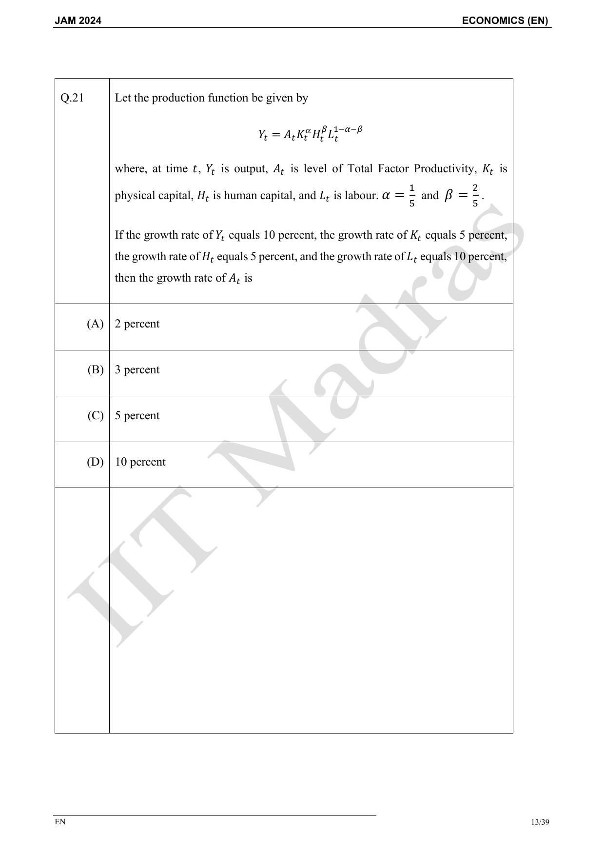 IIT JAM 2024 Economics (EN) Master Question Paper - Page 13