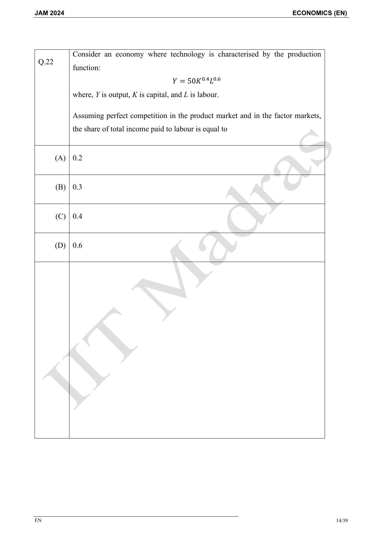 IIT JAM 2024 Economics (EN) Master Question Paper - Page 14