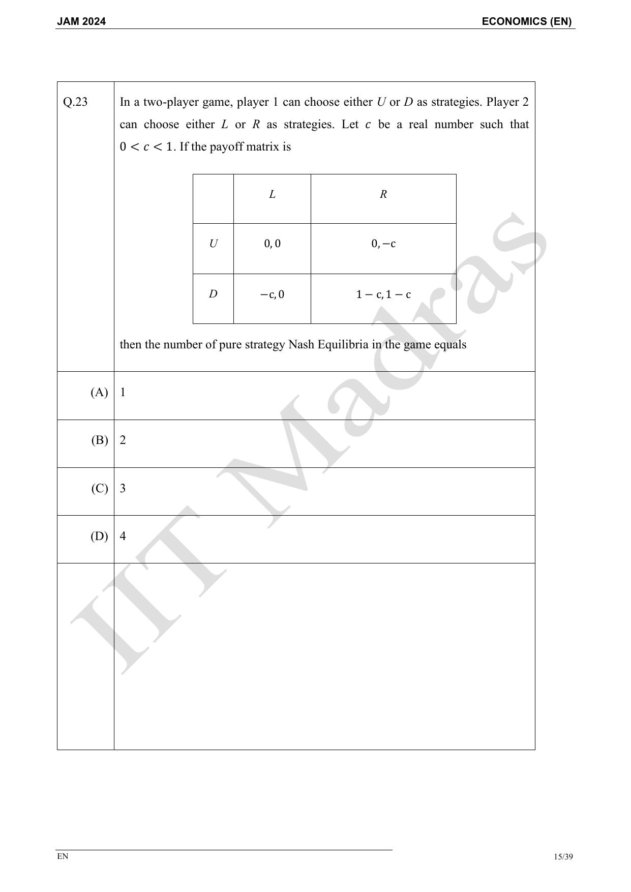 IIT JAM 2024 Economics (EN) Master Question Paper - Page 15