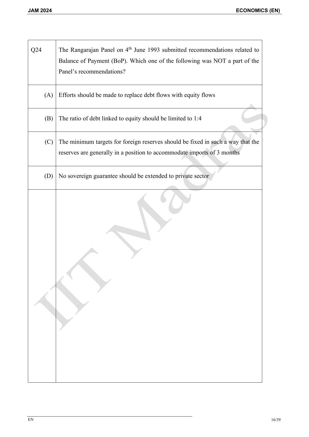 IIT JAM 2024 Economics (EN) Master Question Paper - Page 16