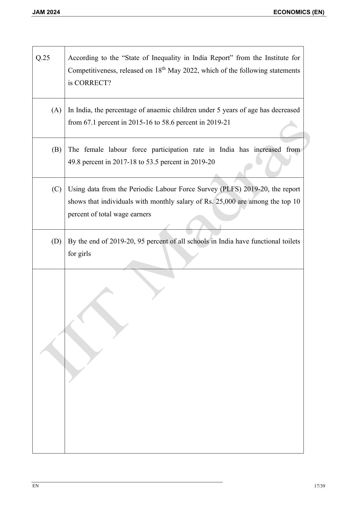 IIT JAM 2024 Economics (EN) Master Question Paper - Page 17