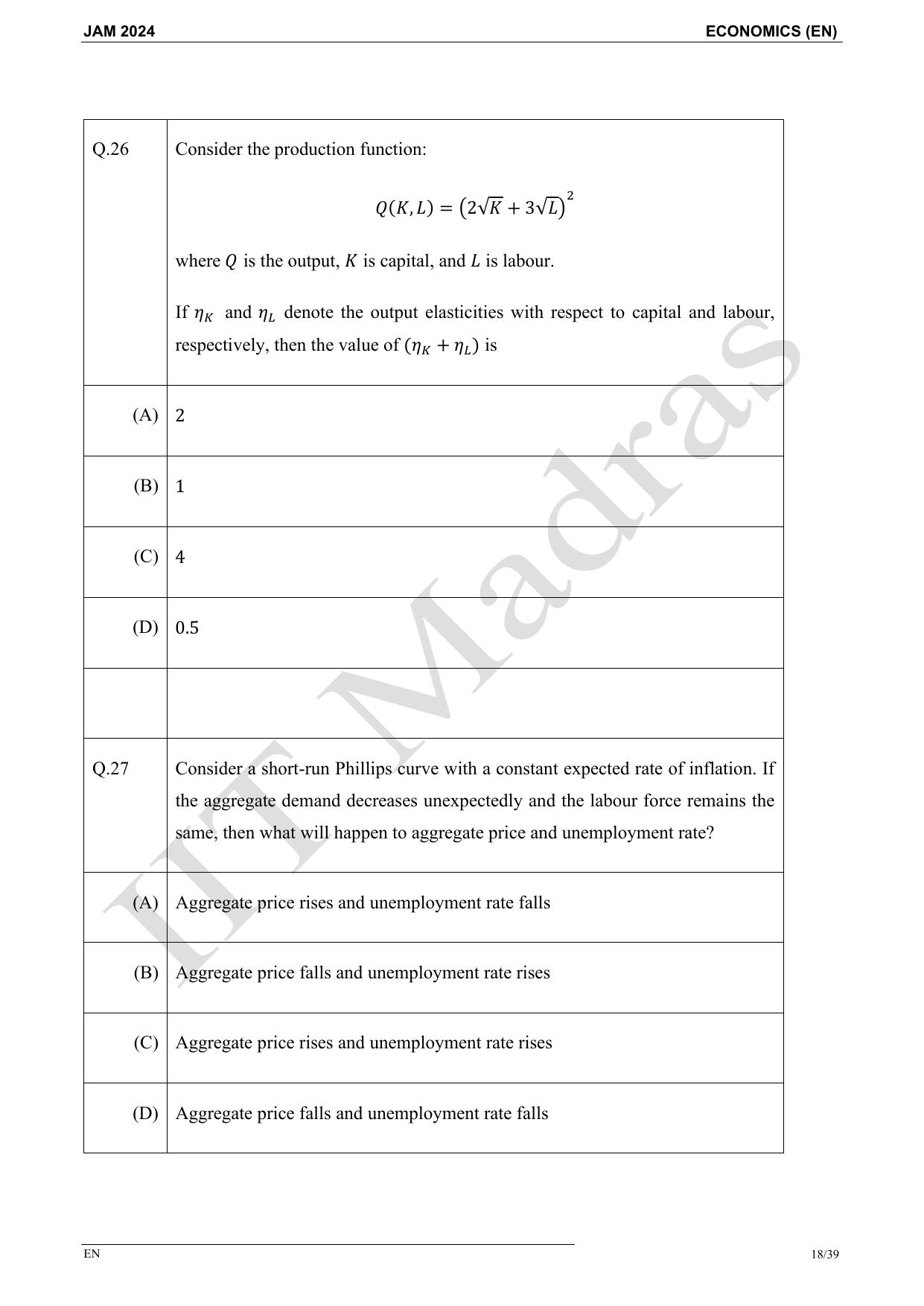 IIT JAM 2024 Economics (EN) Master Question Paper - Page 18