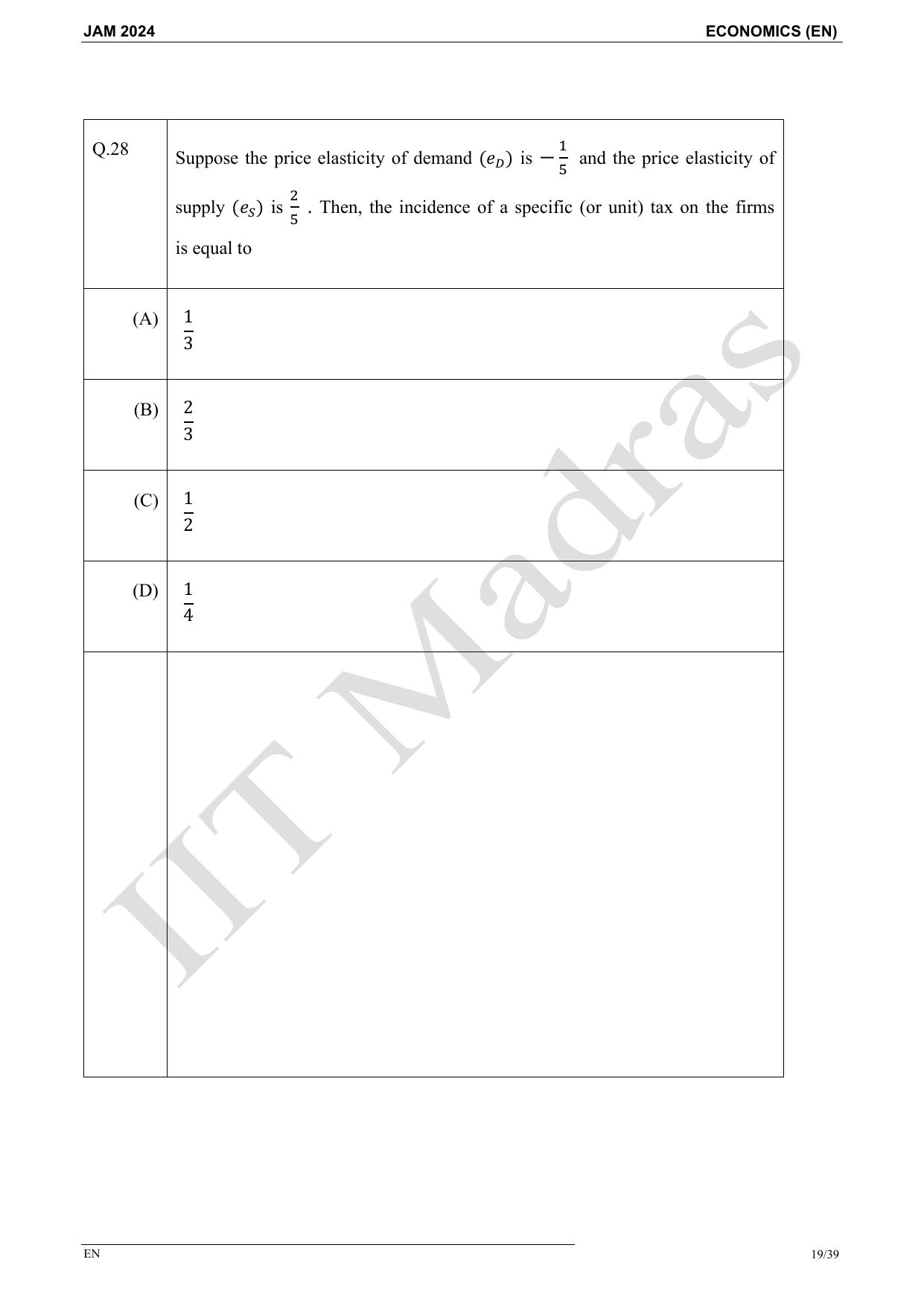 IIT JAM 2024 Economics (EN) Master Question Paper - Page 19