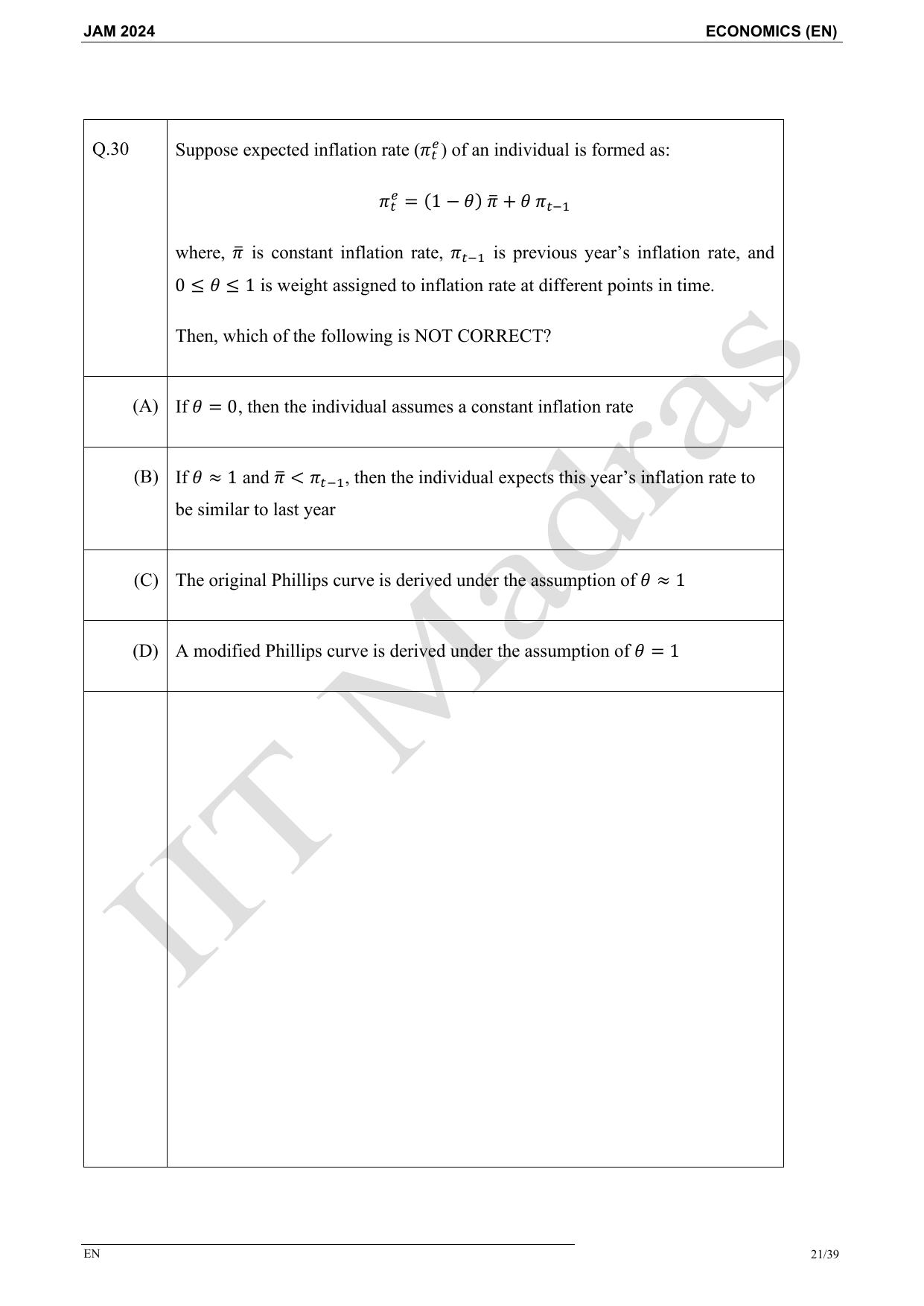 IIT JAM 2024 Economics (EN) Master Question Paper - Page 21