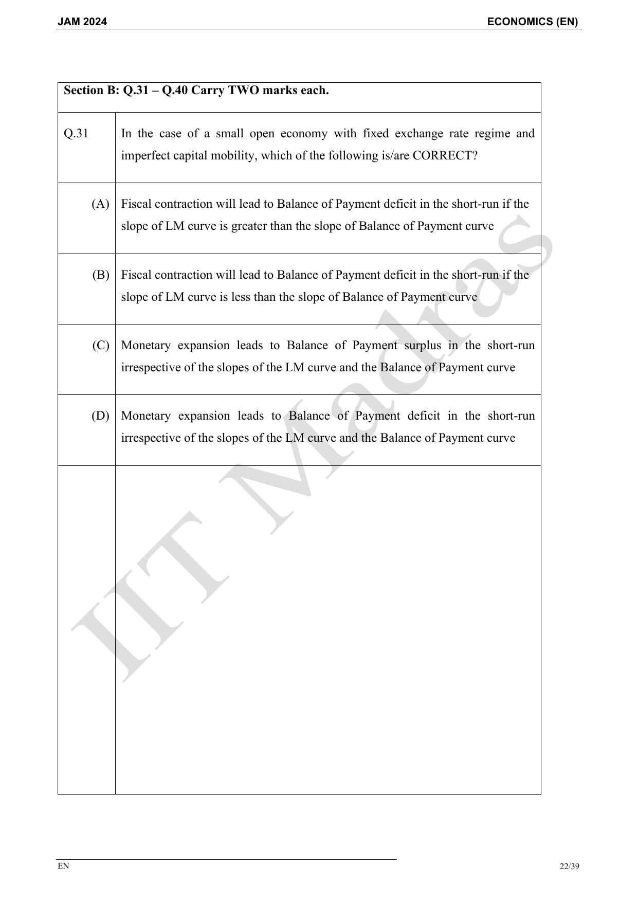 IIT JAM 2024 Economics (EN) Master Question Paper - Page 22