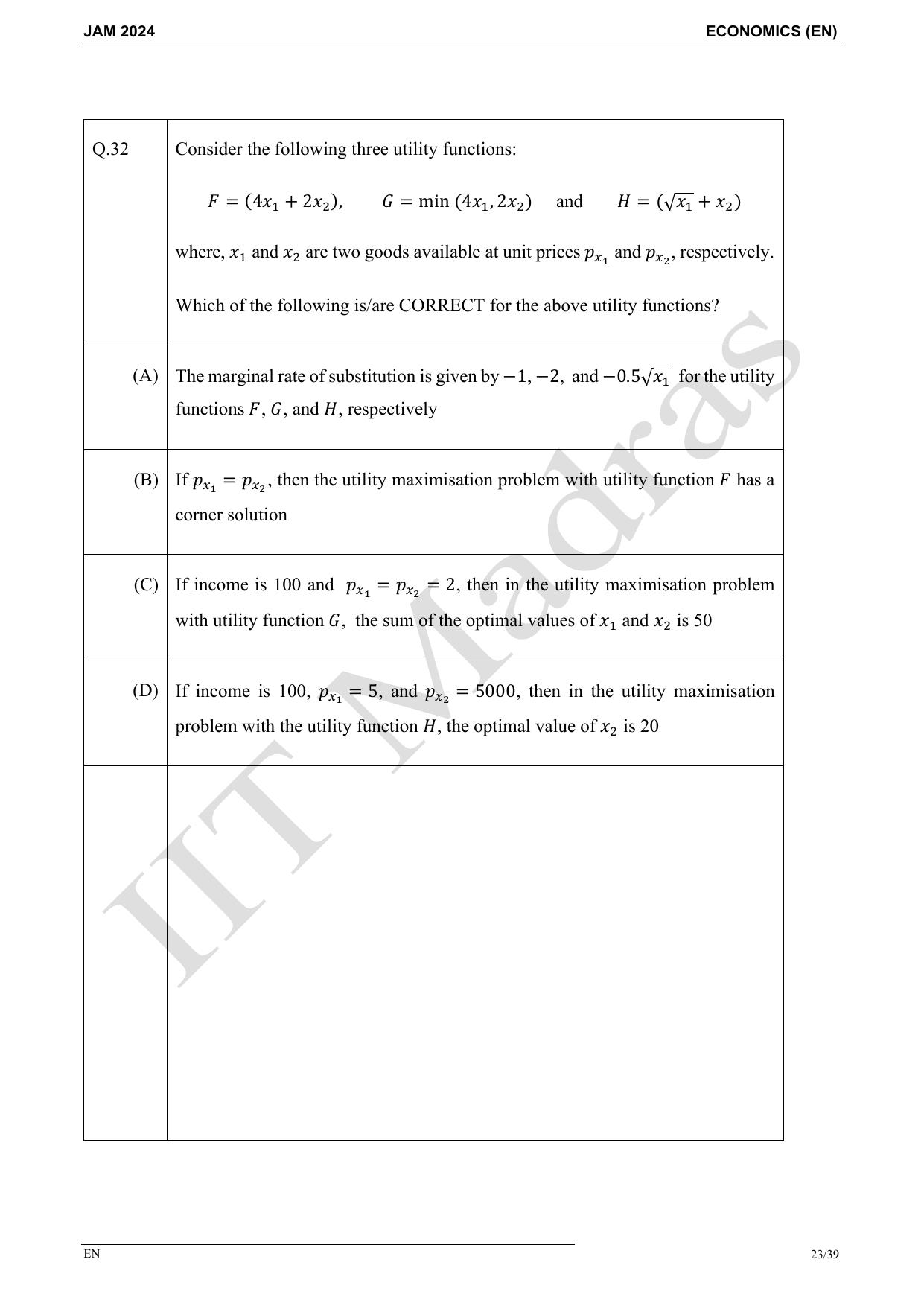IIT JAM 2024 Economics (EN) Master Question Paper - Page 23