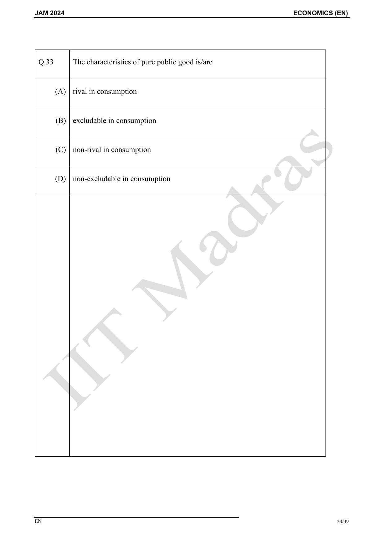 IIT JAM 2024 Economics (EN) Master Question Paper - Page 24