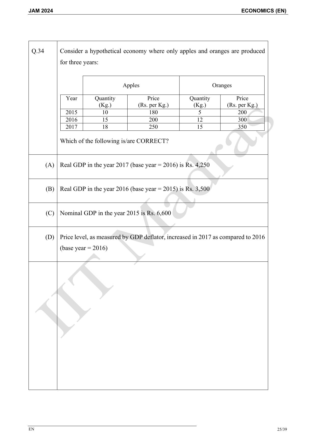 IIT JAM 2024 Economics (EN) Master Question Paper - Page 25