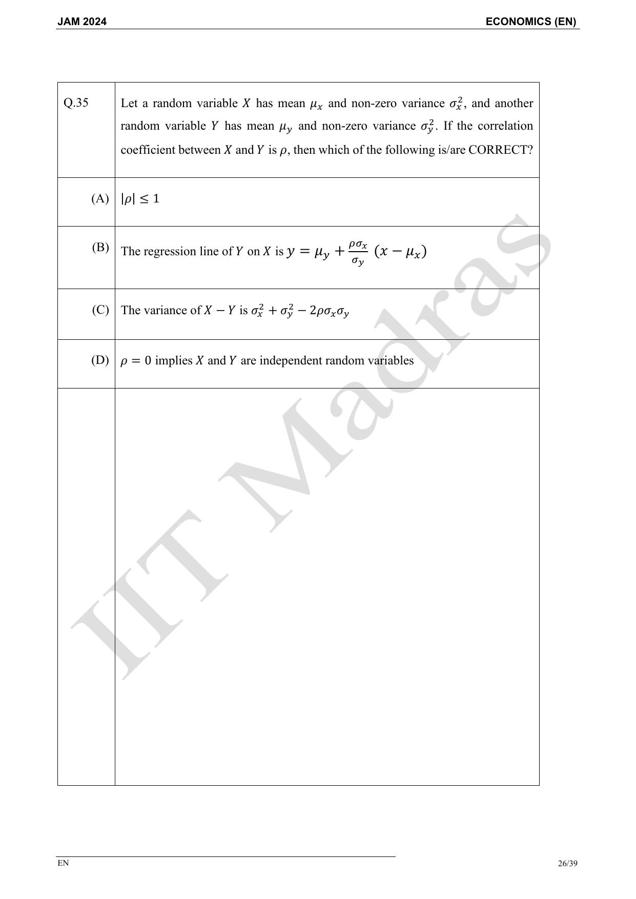 IIT JAM 2024 Economics (EN) Master Question Paper - Page 26