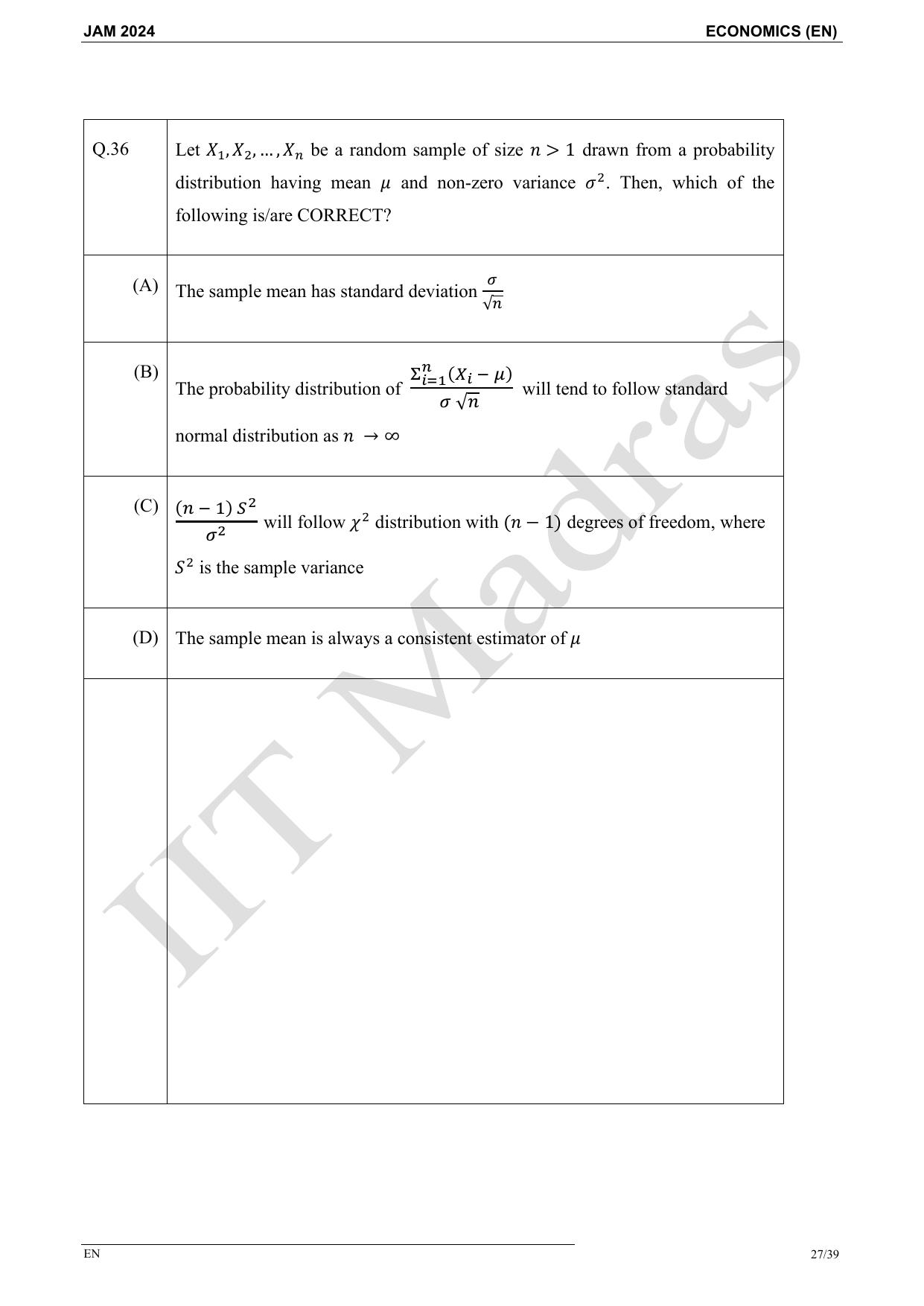 IIT JAM 2024 Economics (EN) Master Question Paper - Page 27