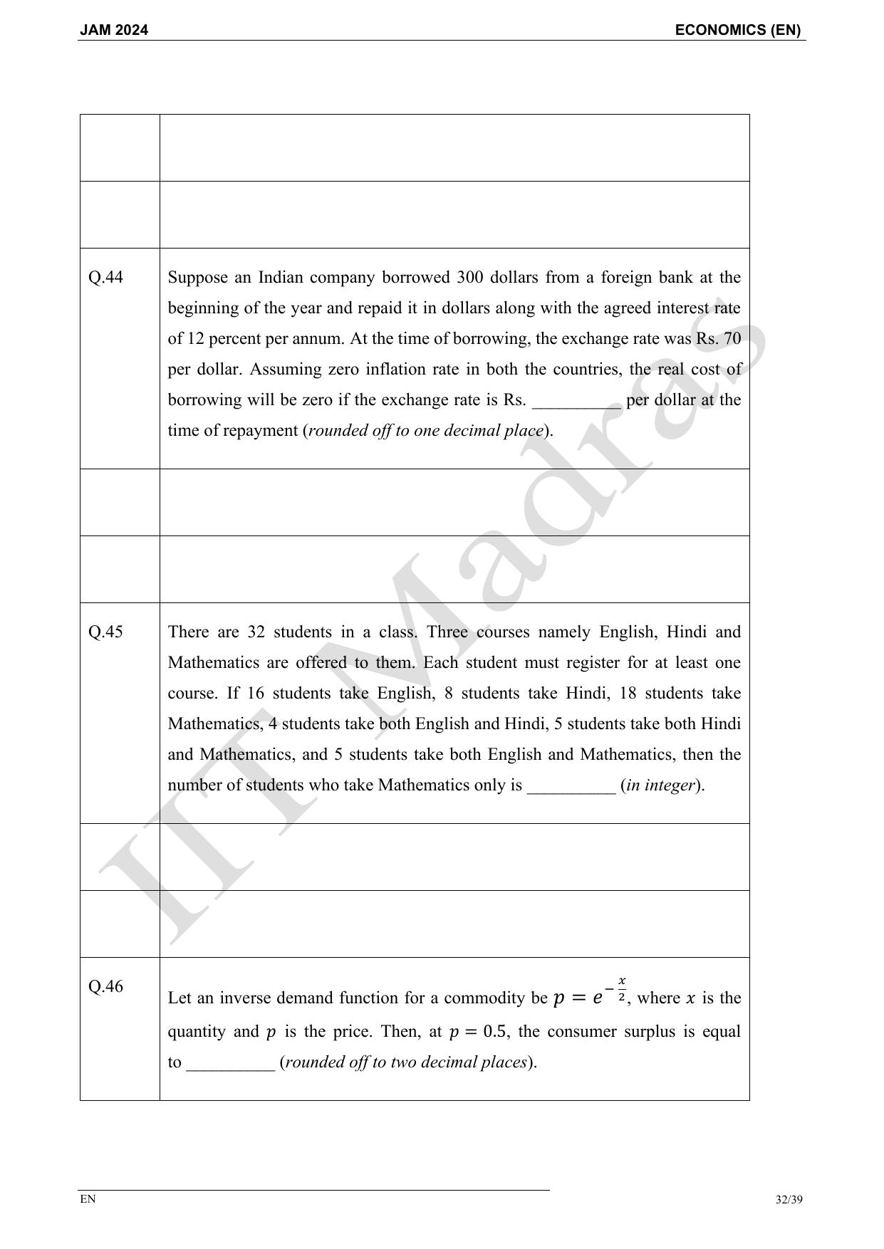 IIT JAM 2024 Economics (EN) Master Question Paper - Page 32