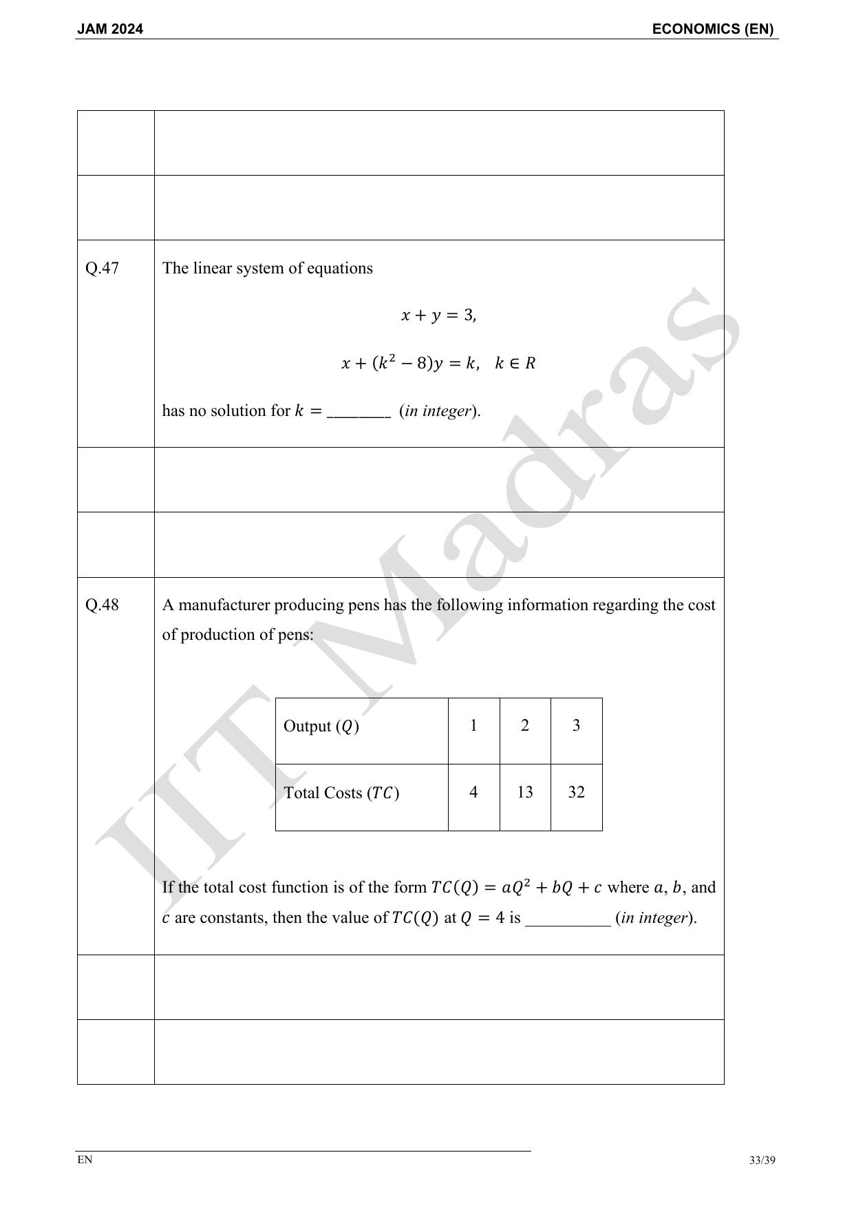 IIT JAM 2024 Economics (EN) Master Question Paper - Page 33