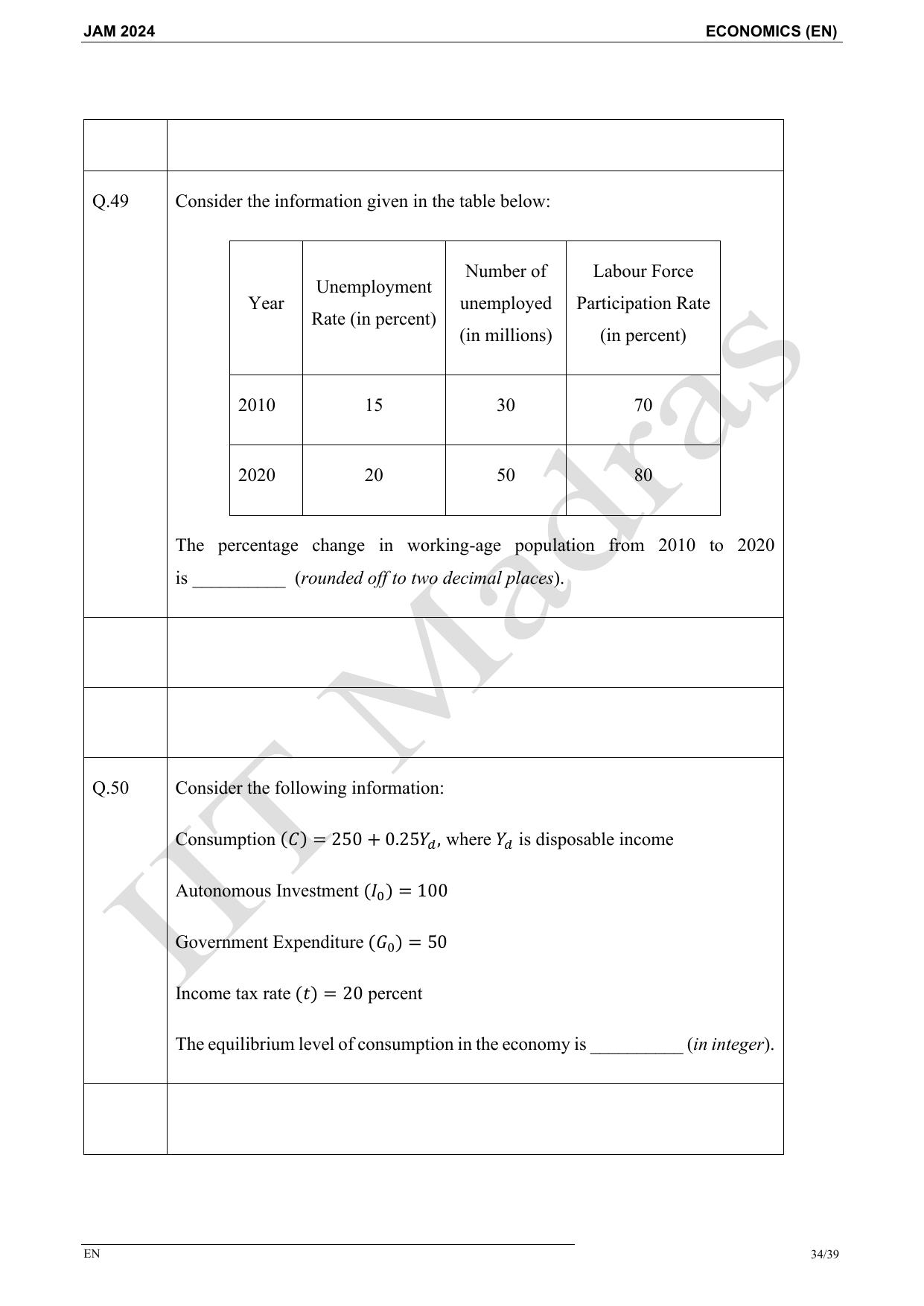 IIT JAM 2024 Economics (EN) Master Question Paper - Page 34