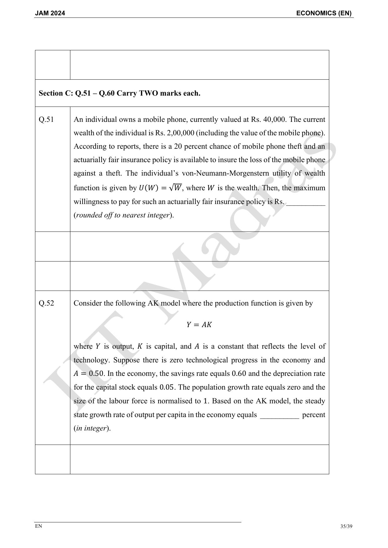 IIT JAM 2024 Economics (EN) Master Question Paper - Page 35